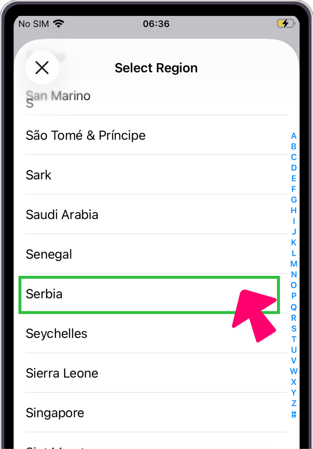 Select country — Serbia