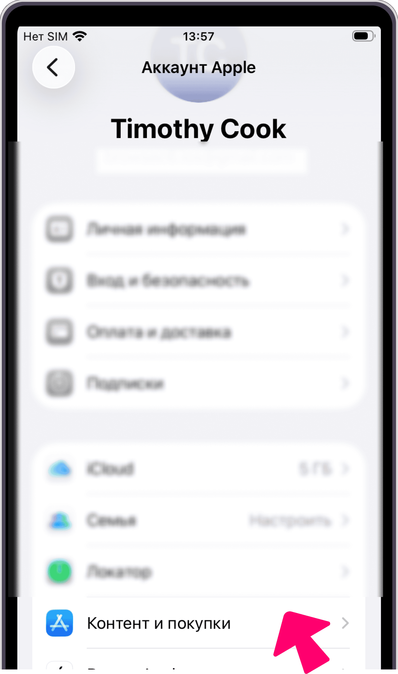 Пункт Контент и покупки
